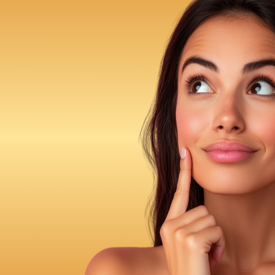 Woman looking upward on a peptide education page