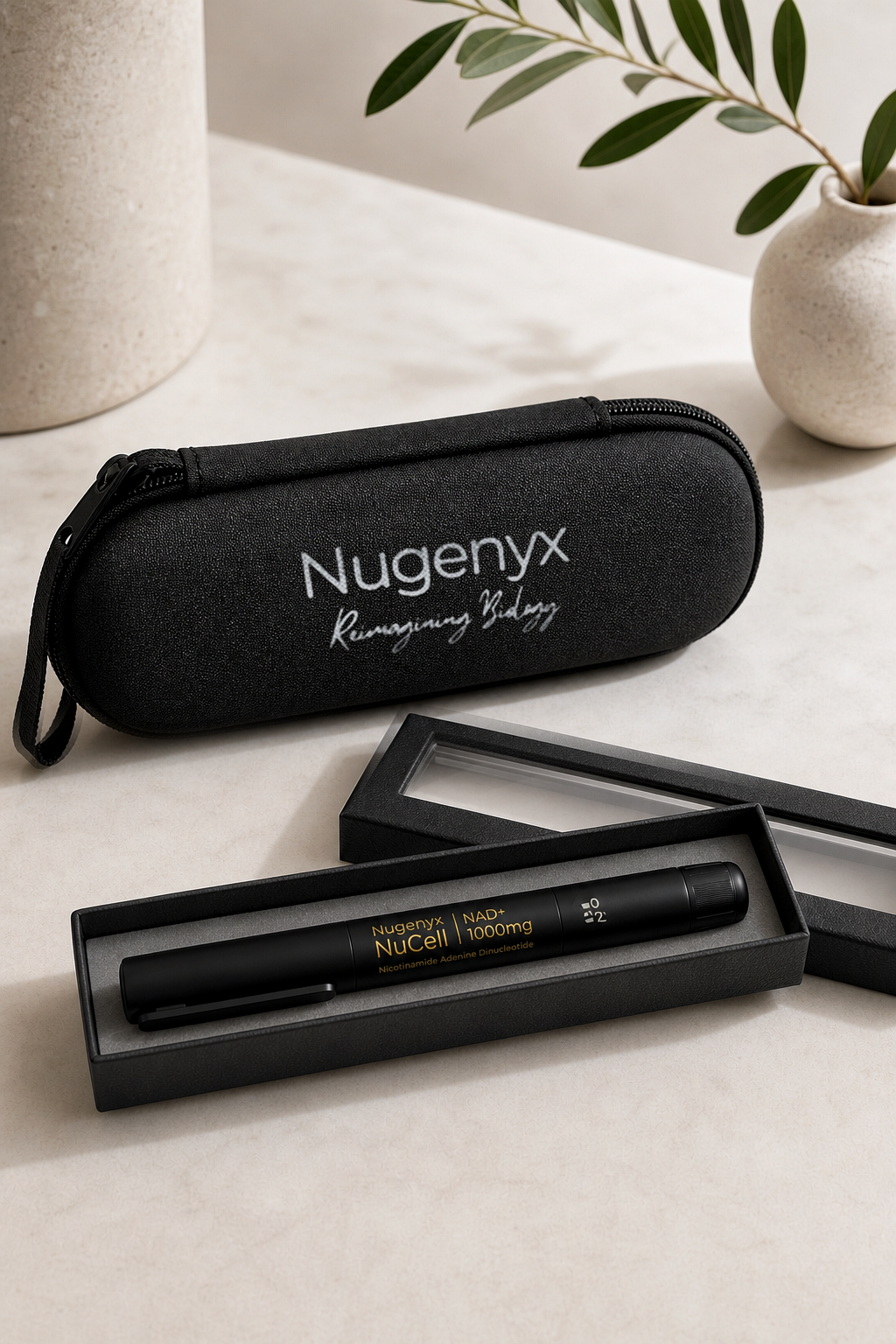Nugenyx travel case with pen presentation box